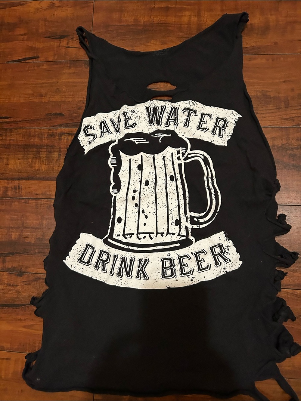 Black Graphic Tank Top — "Save Water Drink Beer"